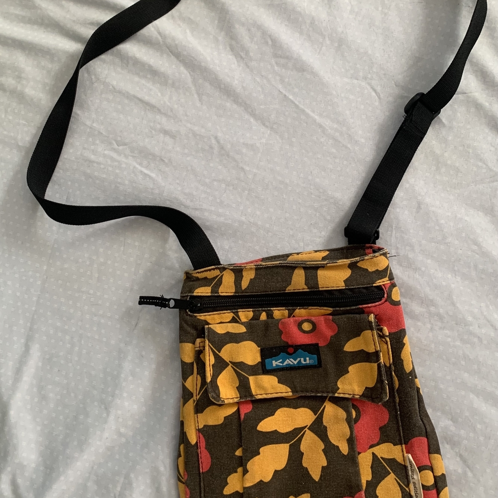 Kavu Brown and Yellow Messenger Bag with Floral Design